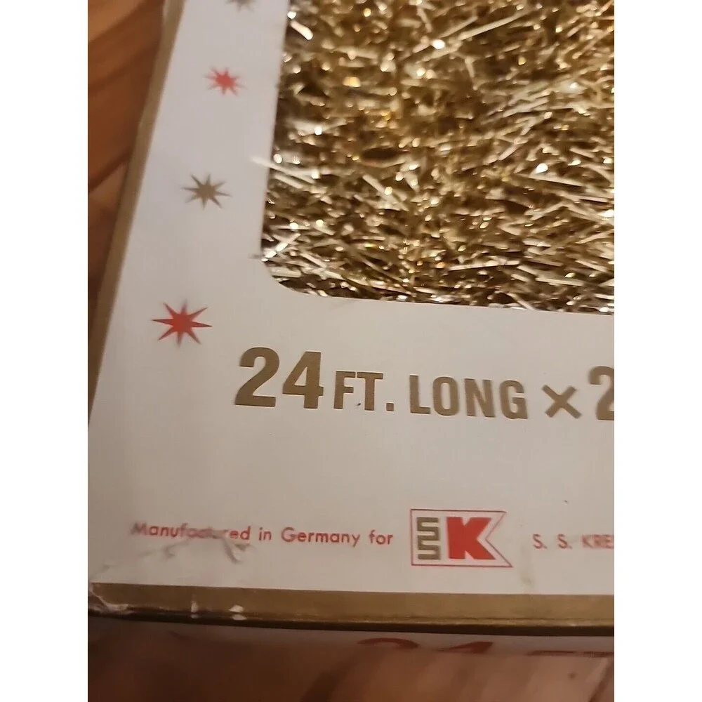 Vintage USA Kresge Co Christmas Tinsel Gold flameproof 24 ft  x 2